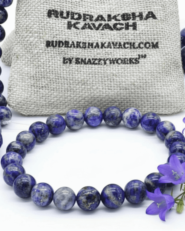 Home Authentic Blue Lapis Lazuli Crystal Stretch Bracelet By Rudraksha Kavach.