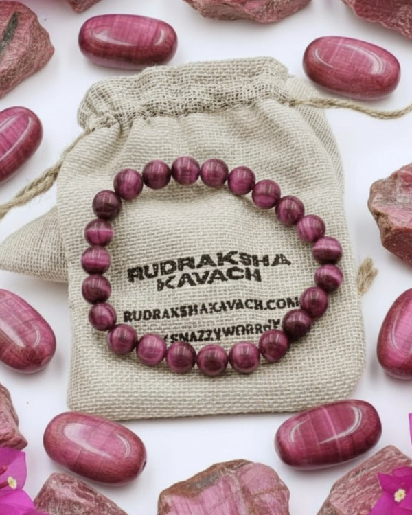 Home Pink Tiger Eye Bracelet Jute Bag Rudrakshakavach.com By Snazzyworks