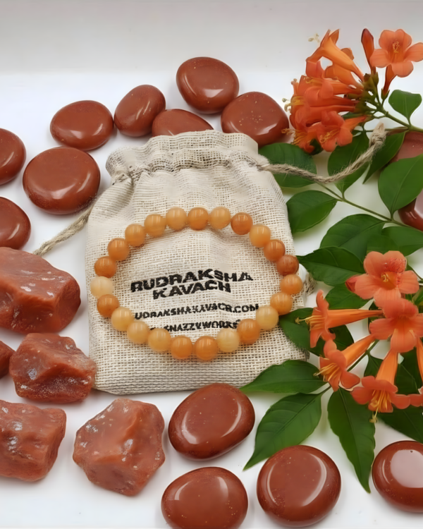 Home Red Aventurine With Jute Bag With Raw And Smooth Red Aventurine Stone From Rudrakshakavach.com By Snazzyworks