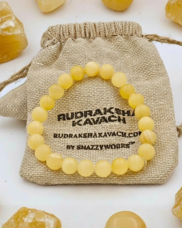 Home Yellow Calcite Bracelet - Raw Yellow Calcite - Jute Bag
